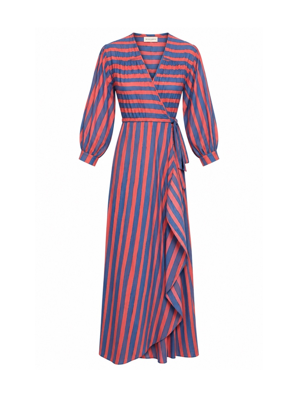 Natalie Martin NWT Batik Stripe Blood Orange Cotton Wrap Maxi Dress XS